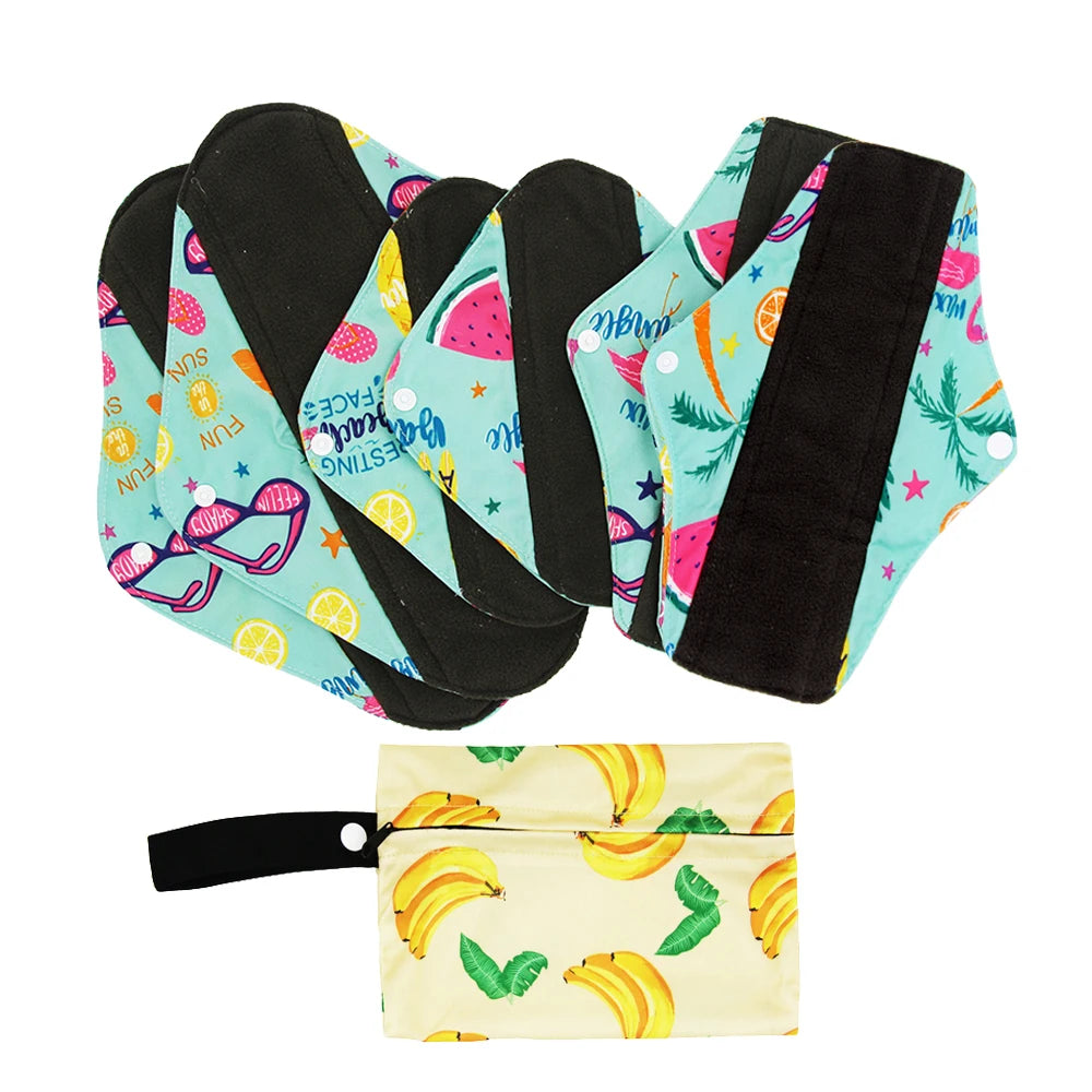 7Pcs/Set 6 Menstrual Reusable Bamboo Charcoal Cloth Sanitary Napkin Pads
