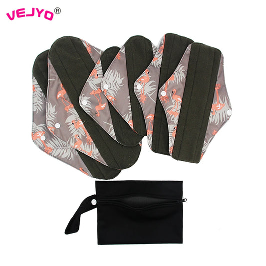 7Pcs/Set 6 Menstrual Reusable Bamboo Charcoal Cloth Sanitary Napkin Pads
