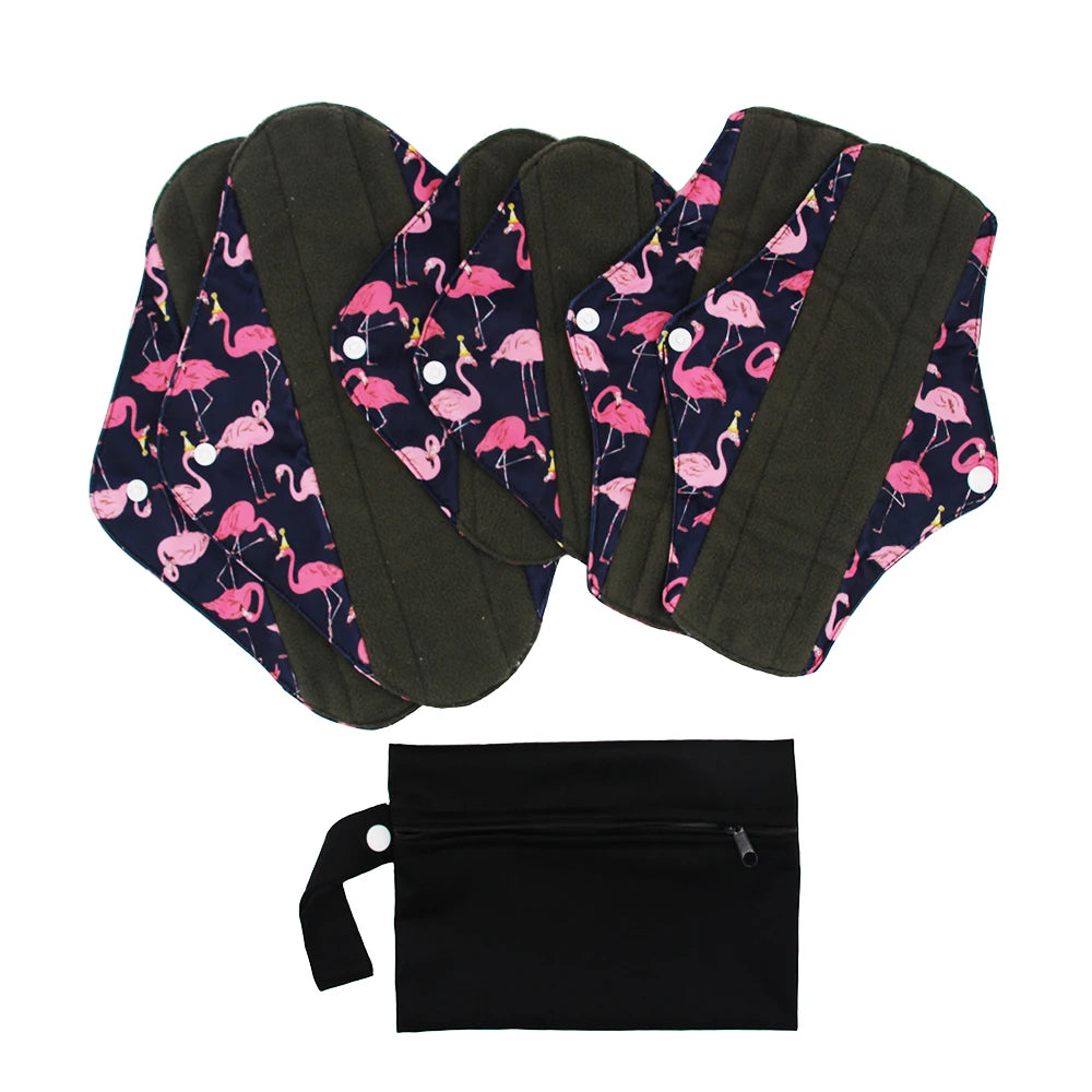 7Pcs/Set 6 Menstrual Reusable Bamboo Charcoal Cloth Sanitary Napkin Pads