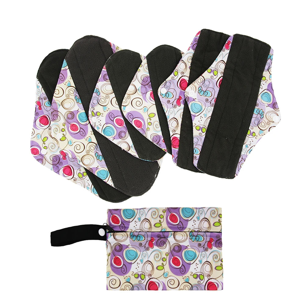 7Pcs/Set 6 Menstrual Reusable Bamboo Charcoal Cloth Sanitary Napkin Pads