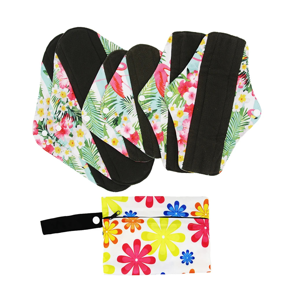 7Pcs/Set 6 Menstrual Reusable Bamboo Charcoal Cloth Sanitary Napkin Pads