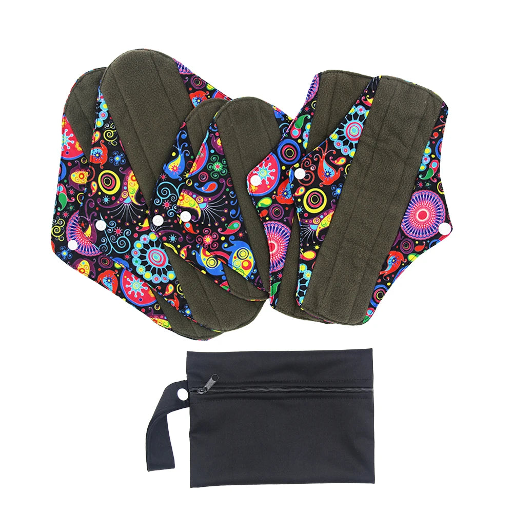 7Pcs/Set 6 Menstrual Reusable Bamboo Charcoal Cloth Sanitary Napkin Pads