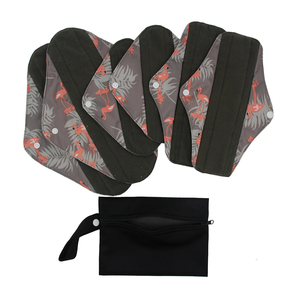 7Pcs/Set 6 Menstrual Reusable Bamboo Charcoal Cloth Sanitary Napkin Pads