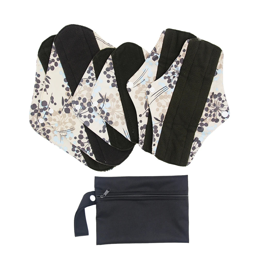 7Pcs/Set 6 Menstrual Reusable Bamboo Charcoal Cloth Sanitary Napkin Pads