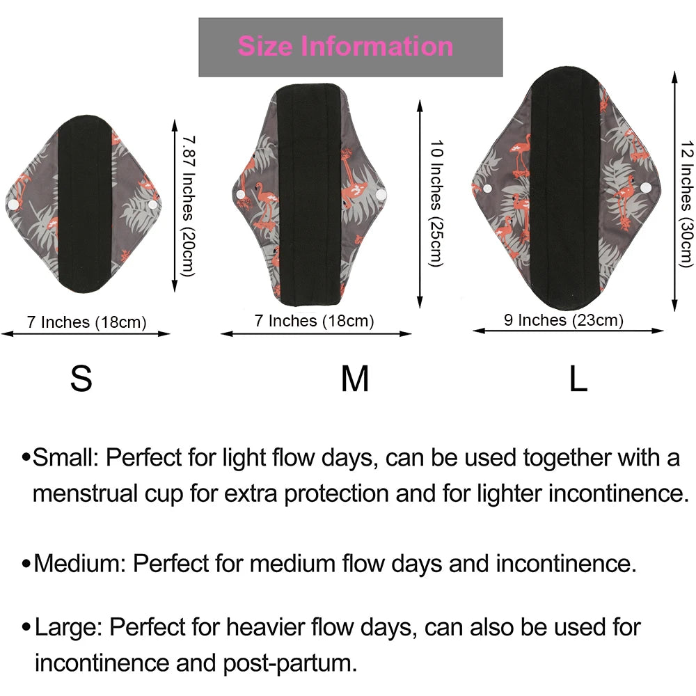 7Pcs/Set 6 Menstrual Reusable Bamboo Charcoal Cloth Sanitary Napkin Pads