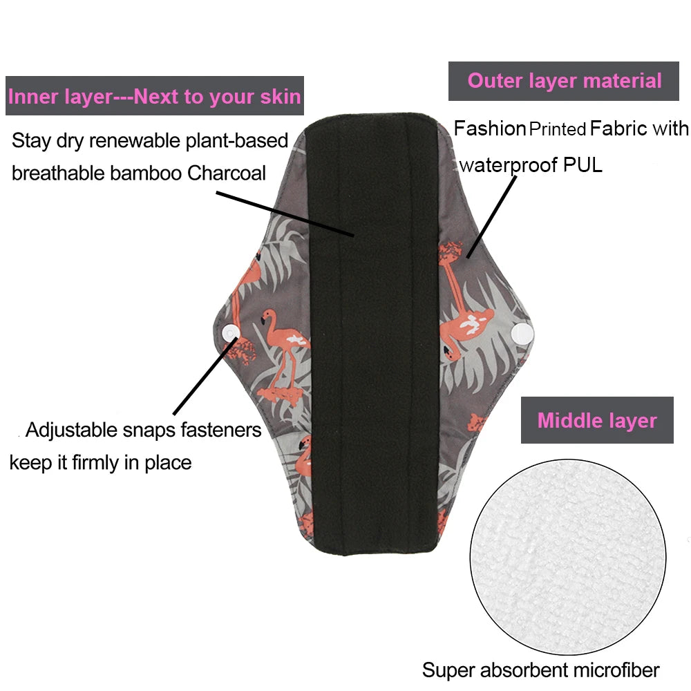 7Pcs/Set 6 Menstrual Reusable Bamboo Charcoal Cloth Sanitary Napkin Pads