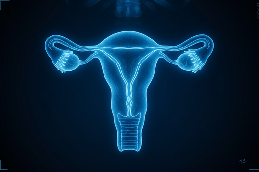 Light with black background, light is light blue, black is dark blue: female reproductive organs x ray