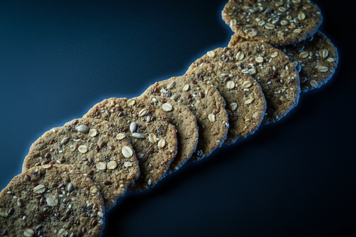 Light with black background, light is light blue, black is dark blue: grain crackers