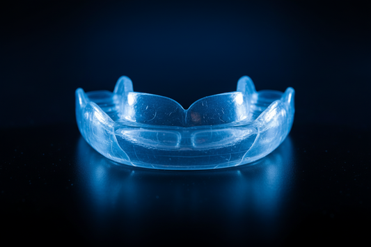 Light with black background, light is light blue, black is dark blue: silicone mouth guard