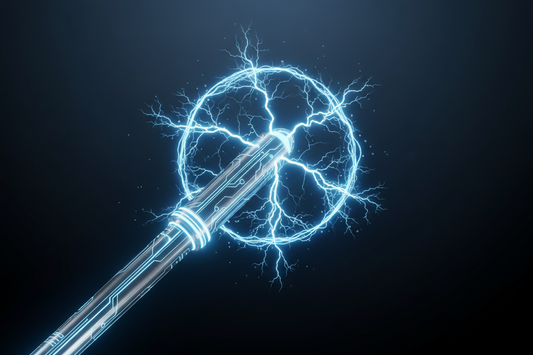 Light with black background, light is light blue, black is dark blue: tesla tech plasma wand